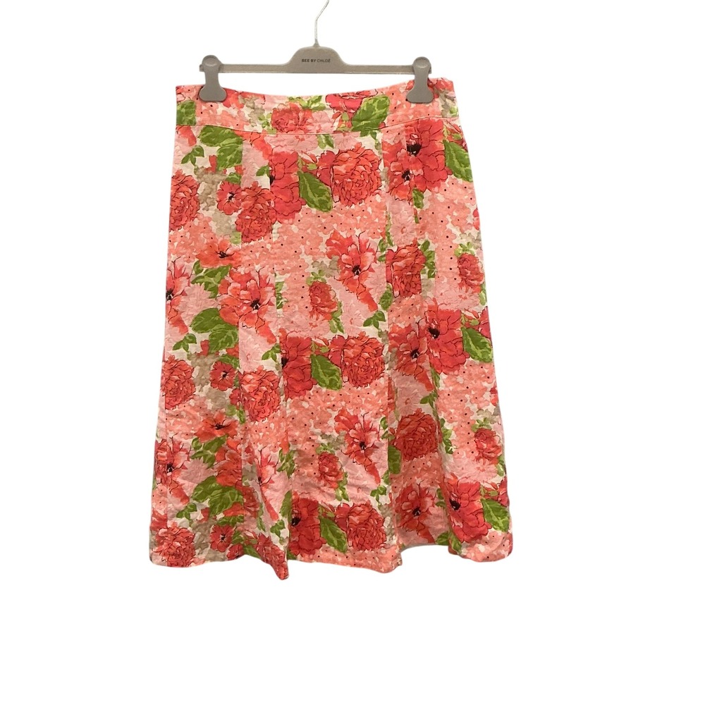 Womens Linen‎ Tulip Midi Skirt Colorful Pink Floral Garden Party Euro Summer 14
